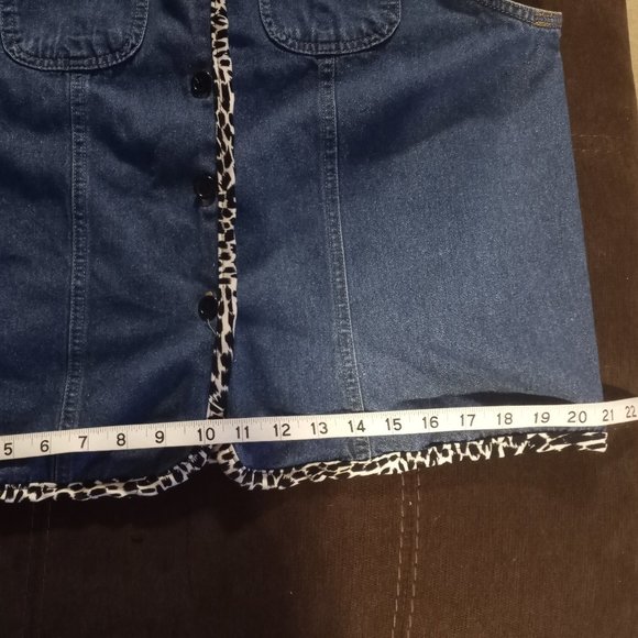 Denim Blue Vest with Leopard Print Collar, S, Sri - Picture 11 of 12
